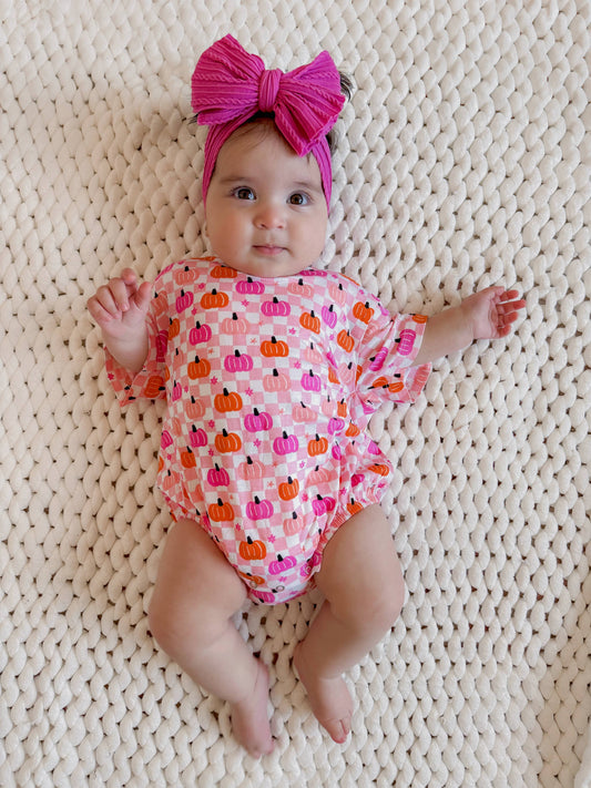 Bamboo T-Shirt Bubble, Pumpkin Checkerboard Pink