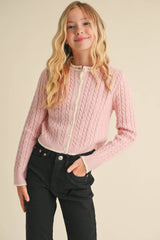 TWEEN KIDS GIRLS CREW NECK CROPPED CARDIGAN (7-14)