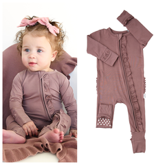 Mauve RUFFLE ZIP Bamboo Keepsake Two Way Zipper Baby Outfit