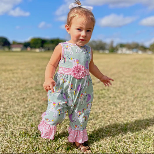 Unicorn & Rainbow Cotton Spring Romper-Girl