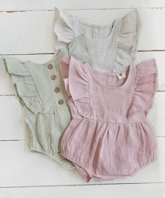 Baby Girl Gabriella Sleeveless Linen Romper- Blush Pink