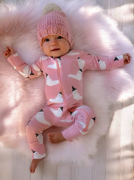 Bamboo 2-Way Convertible Zip Romper, Pink Ghost