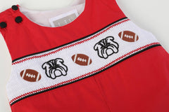 Red and Black Bulldog and Football Smocked Overalls