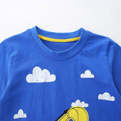 Toddler/Kid Boy's Blue Digger Truck Print Design T-Shirt
