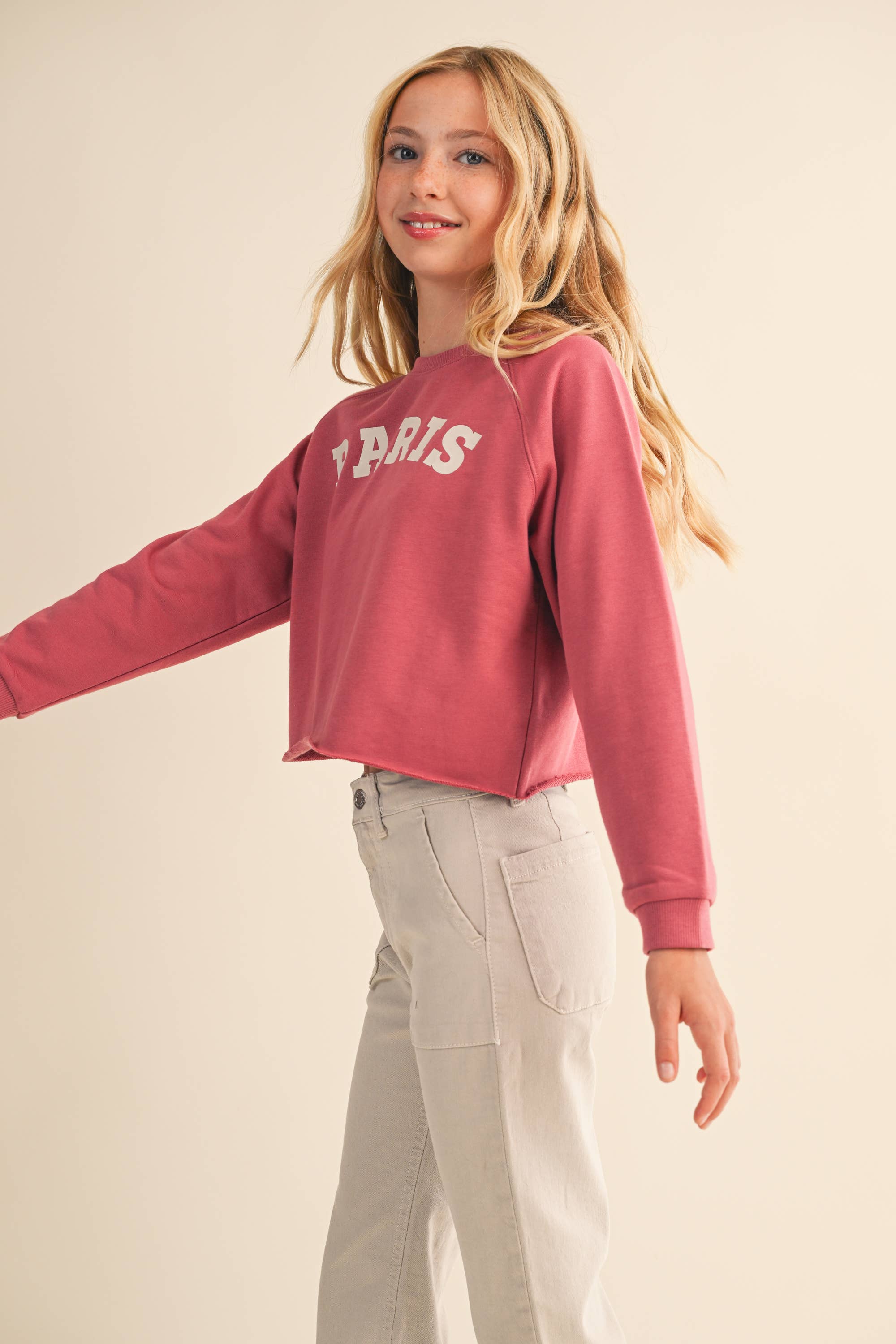 TWEEN KIDS GIRLS CROPPED RAGLAN SWEATSHIRT (7-14)