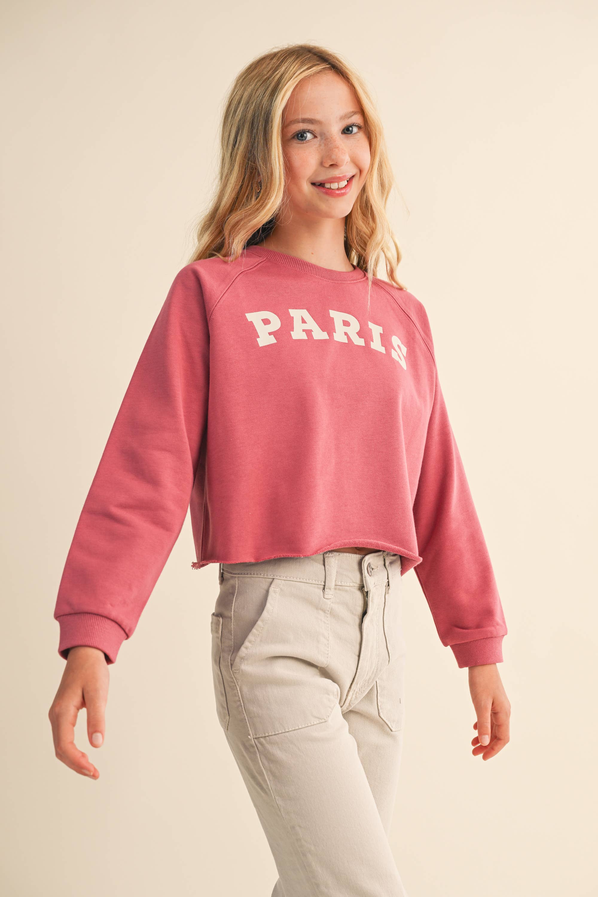 TWEEN KIDS GIRLS CROPPED RAGLAN SWEATSHIRT (7-14)