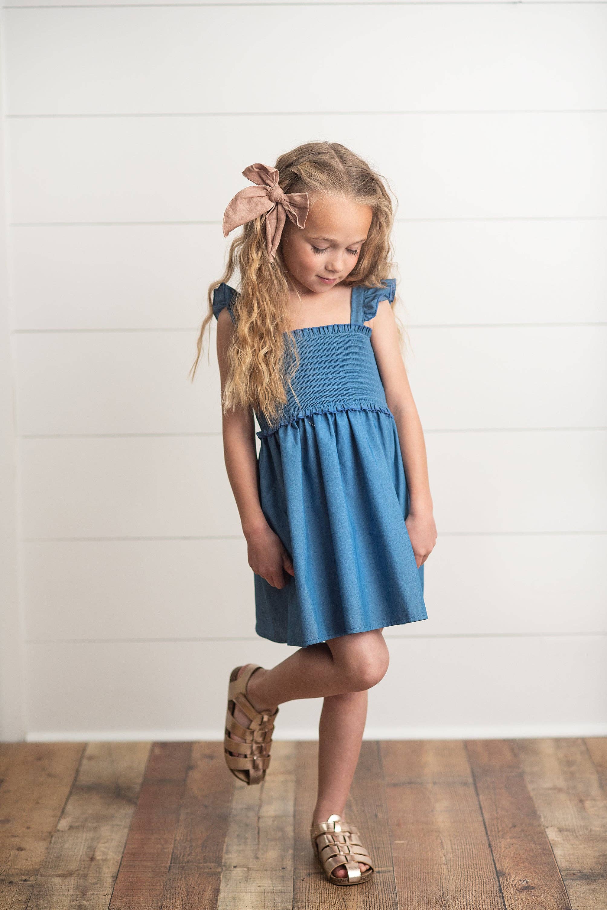 Girls Blue Shirred Cotton Ruffle Spring Summer Easter Dress