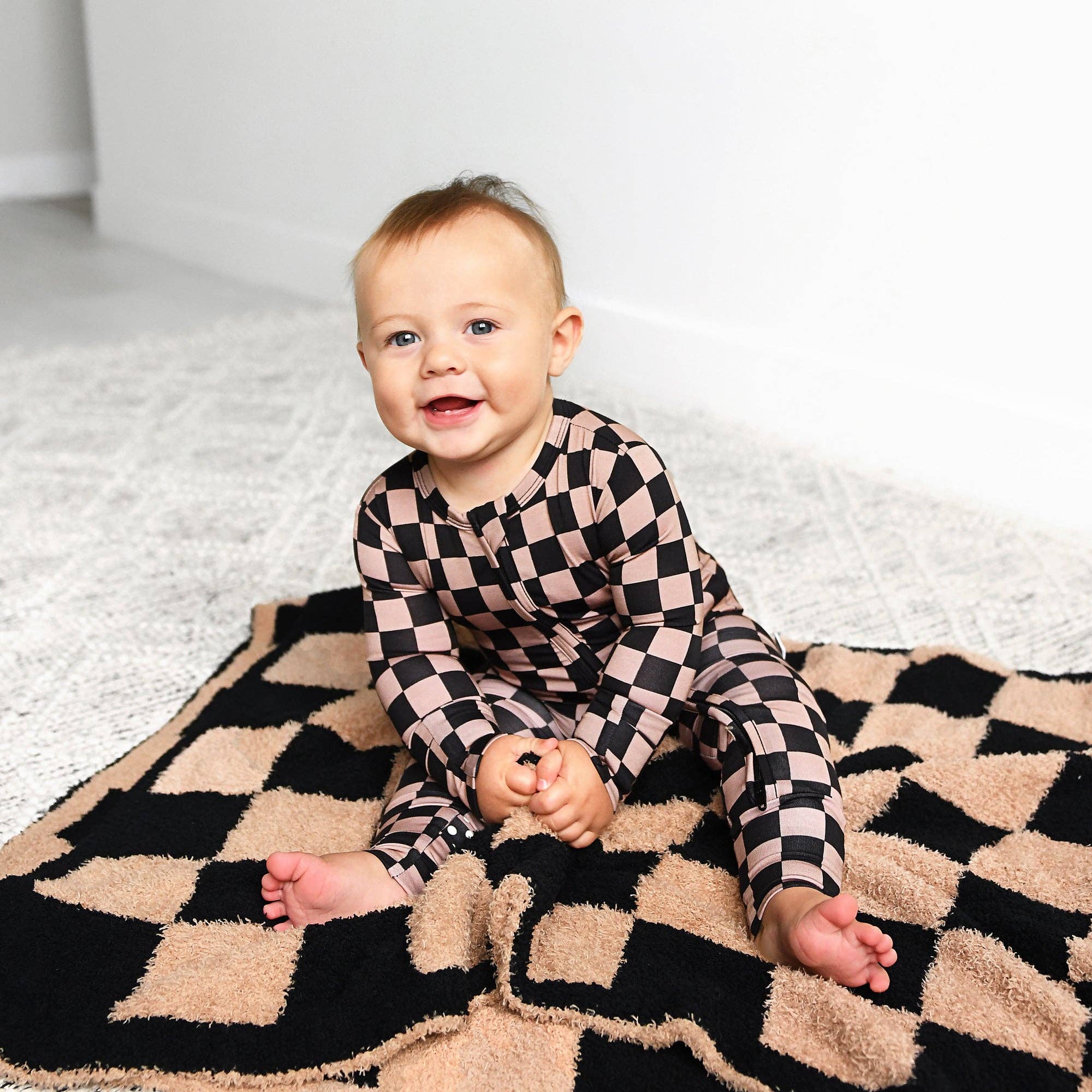 Bentley ZIP Checks Bamboo One Piece 2 Way Zipper Baby Outfit