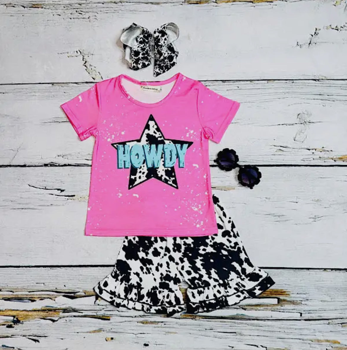 Howdy Pink Cow Print S/S 2PC- Girl Outfit