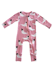 Bamboo 2-Way Convertible Zip Romper, Pink Ghost