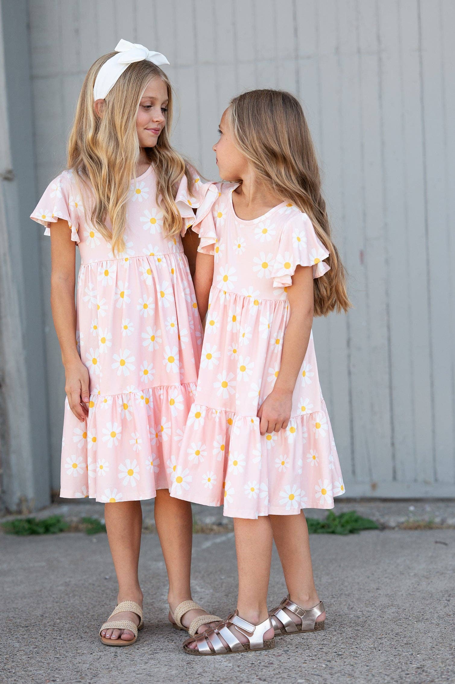 Girls Emma Pink Spring Daisy Flutter Sleeve Twirl Dress