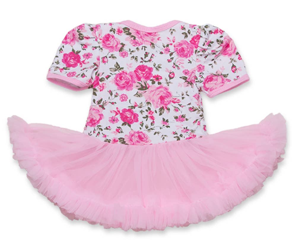 Pink Flower Print Baby Romper Tutu Dress & Headband