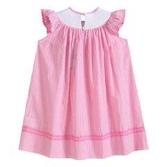 Pink Striped Flamingo Smocked Bishop Dress
