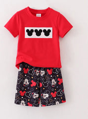 Character Print Embroidery Mickey 2PC Boy Short Set