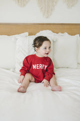 Merry Sweatshirt Romper Christmas Clothes Baby Holiday Red