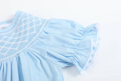 Blue and White Smocked Bubble Romper