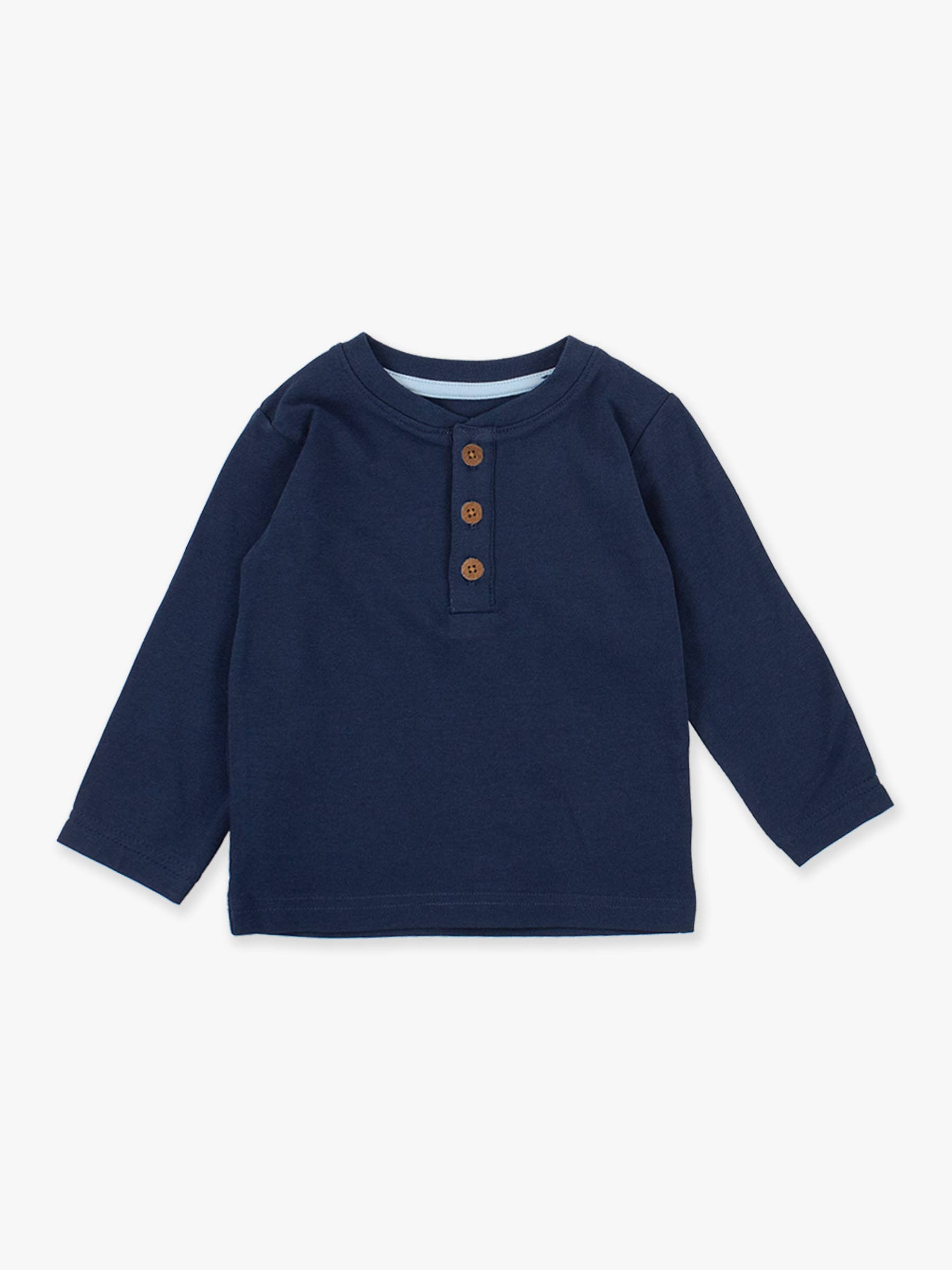 Boys Dark Navy Knit Long Sleeve Henley Tee