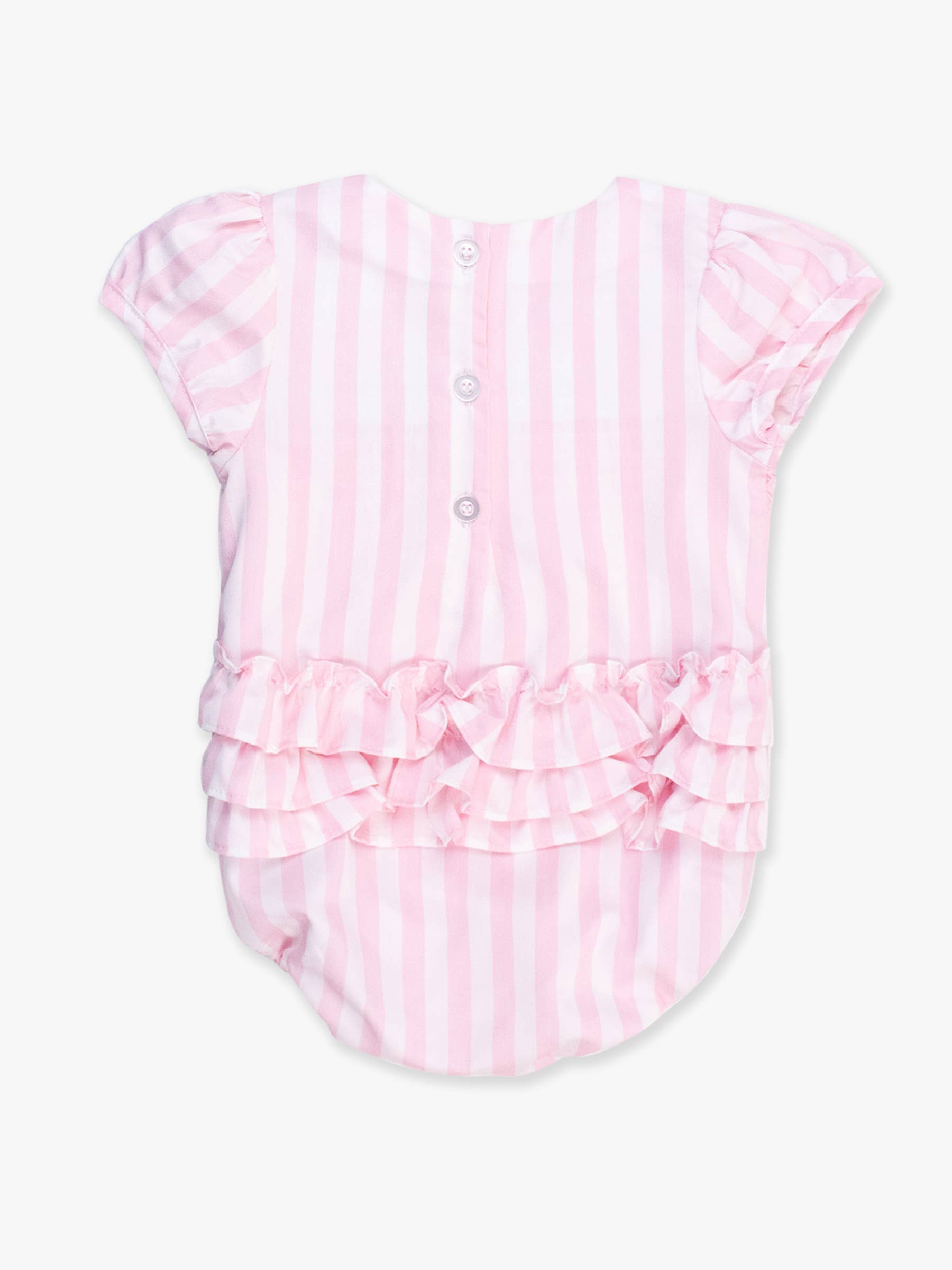 Baby Girls Baby Pink Stripe Stripe Puff Sleeve Smocked Romper