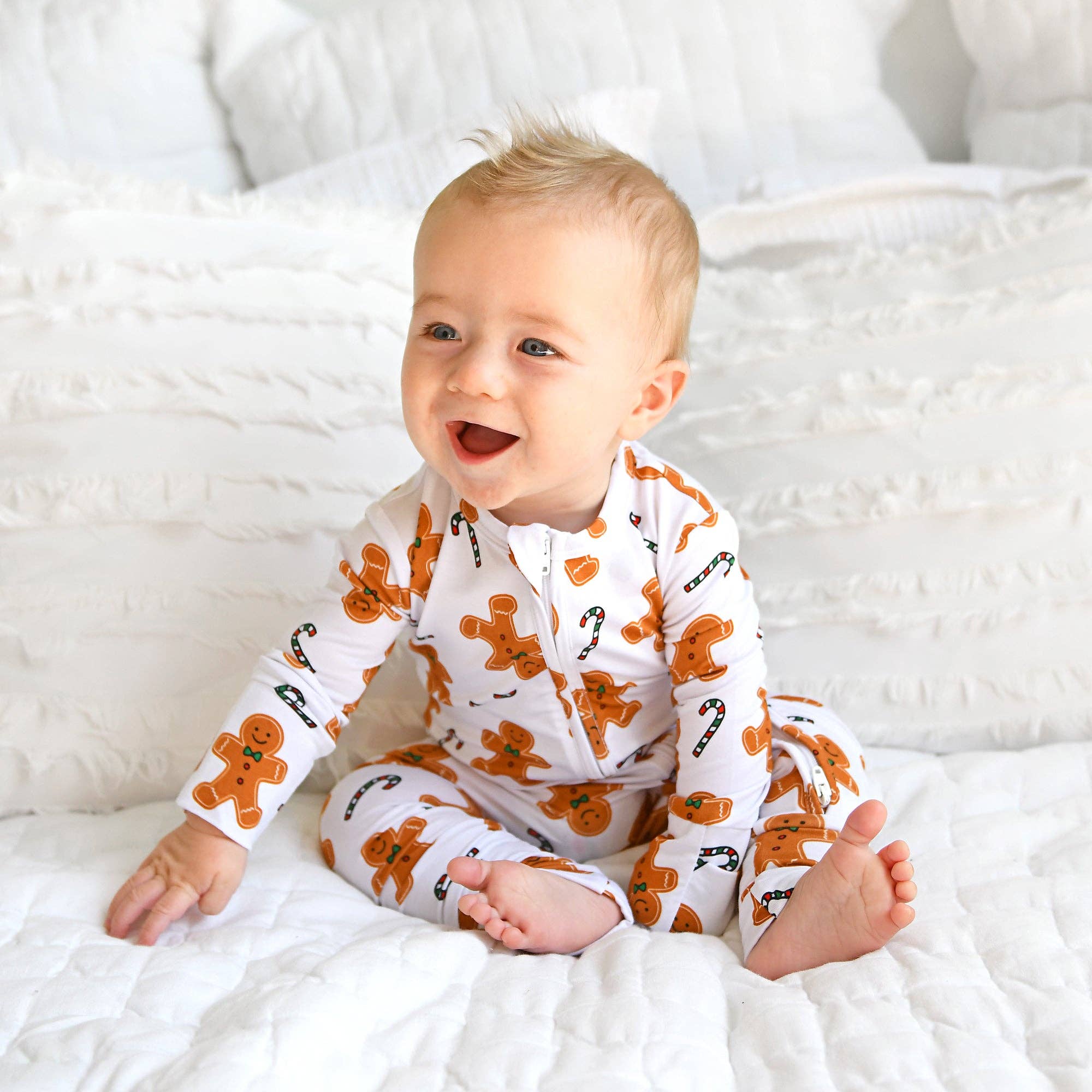 Fritz Gingerbread ZIP Christmas Bamboo Baby One Piece Outfit