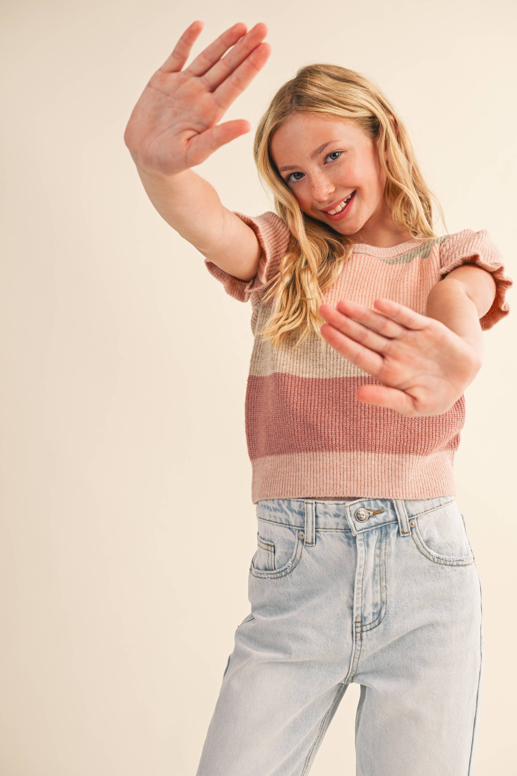 TWEEN KIDS GIRLS PUFF SLEEVE CROPPED SWEATER (7-14)