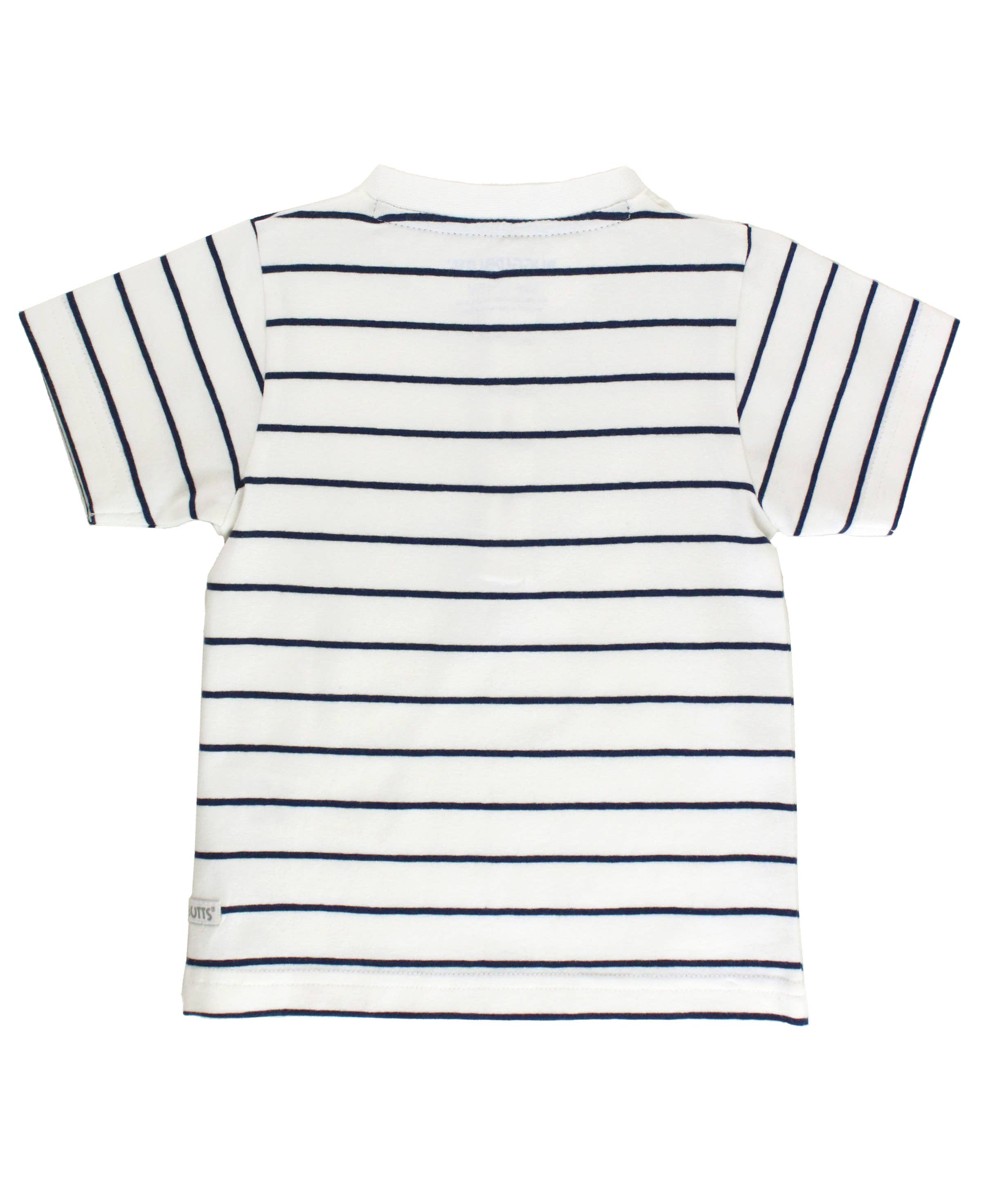Boys White & Navy Stripe Short Sleeve Henley