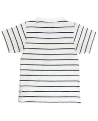 Boys White & Navy Stripe Short Sleeve Henley