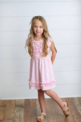 Kids Pink Blush Dainty Flower Button Ruffle Spring Dress