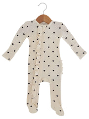 Organic Waffle 2-Way Zip Ruffle Footie, Black Heart