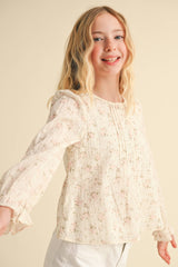 TWEEN GIRLS KIDS PINTUCK BILLOW L/S TOP (7/14)