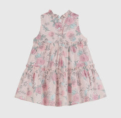 Pink Rose Print Tiered Dress