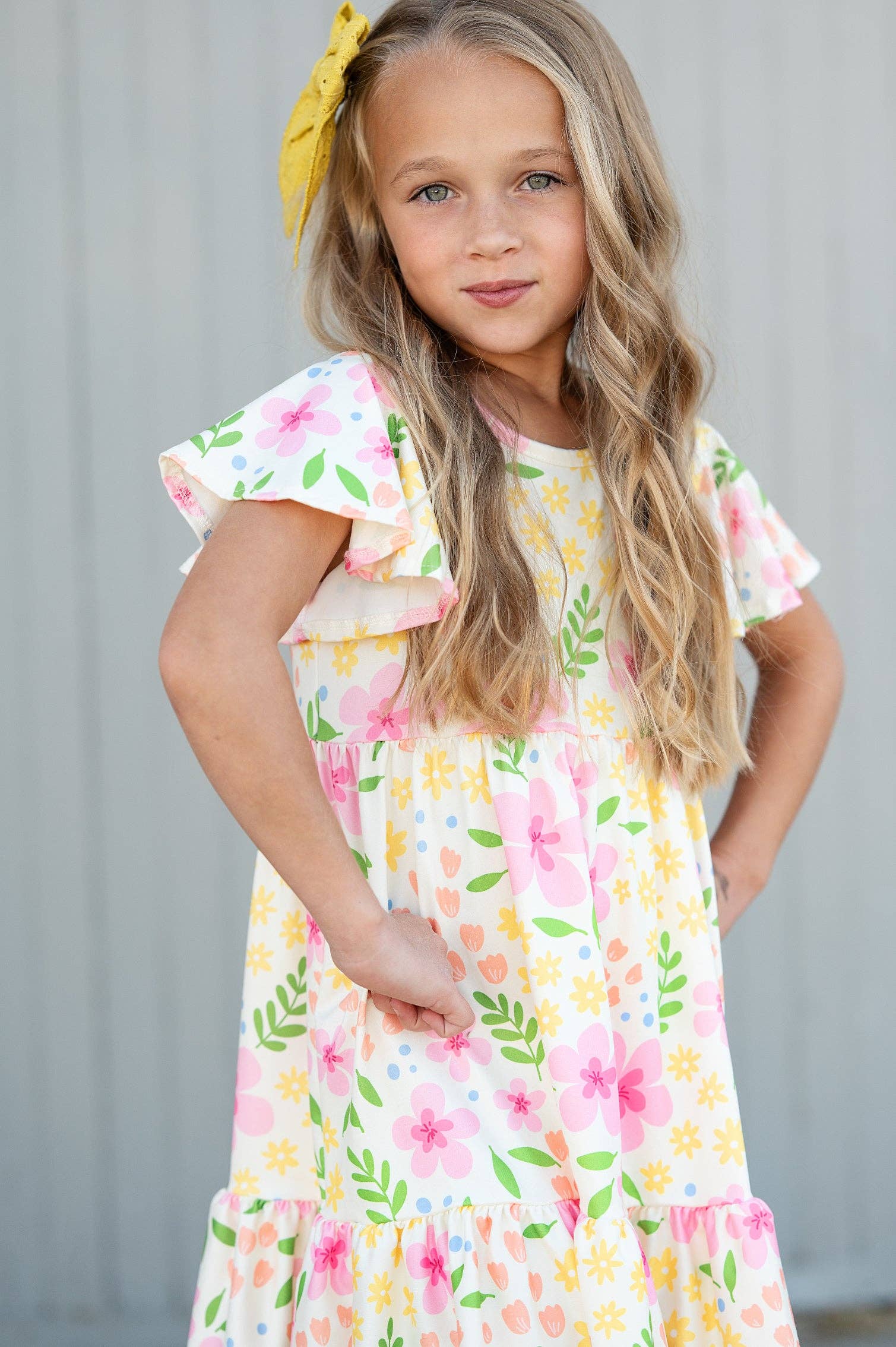 Girls Emma Dainty Spring Floral Flutter Sleeve Twirl Dress