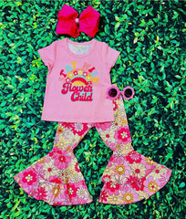 Stay Wild Flower Child Pink & Flower 2PC Bell Set- Girl