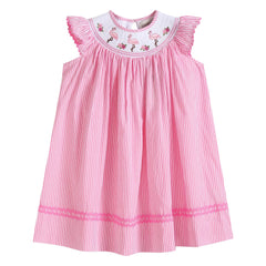Pink Striped Flamingo Smocked Bishop Dress