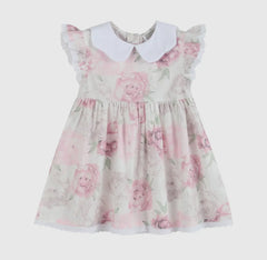 Rose Floral Print Petal Collar Dress