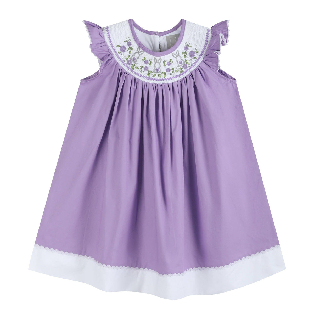 Purple Easter Bunny Smocked Bishop Dress