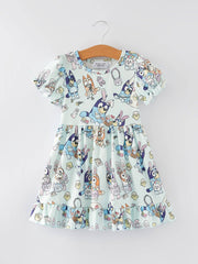 Easter Bunny Cartoon Puff Sleeves Girls Dress