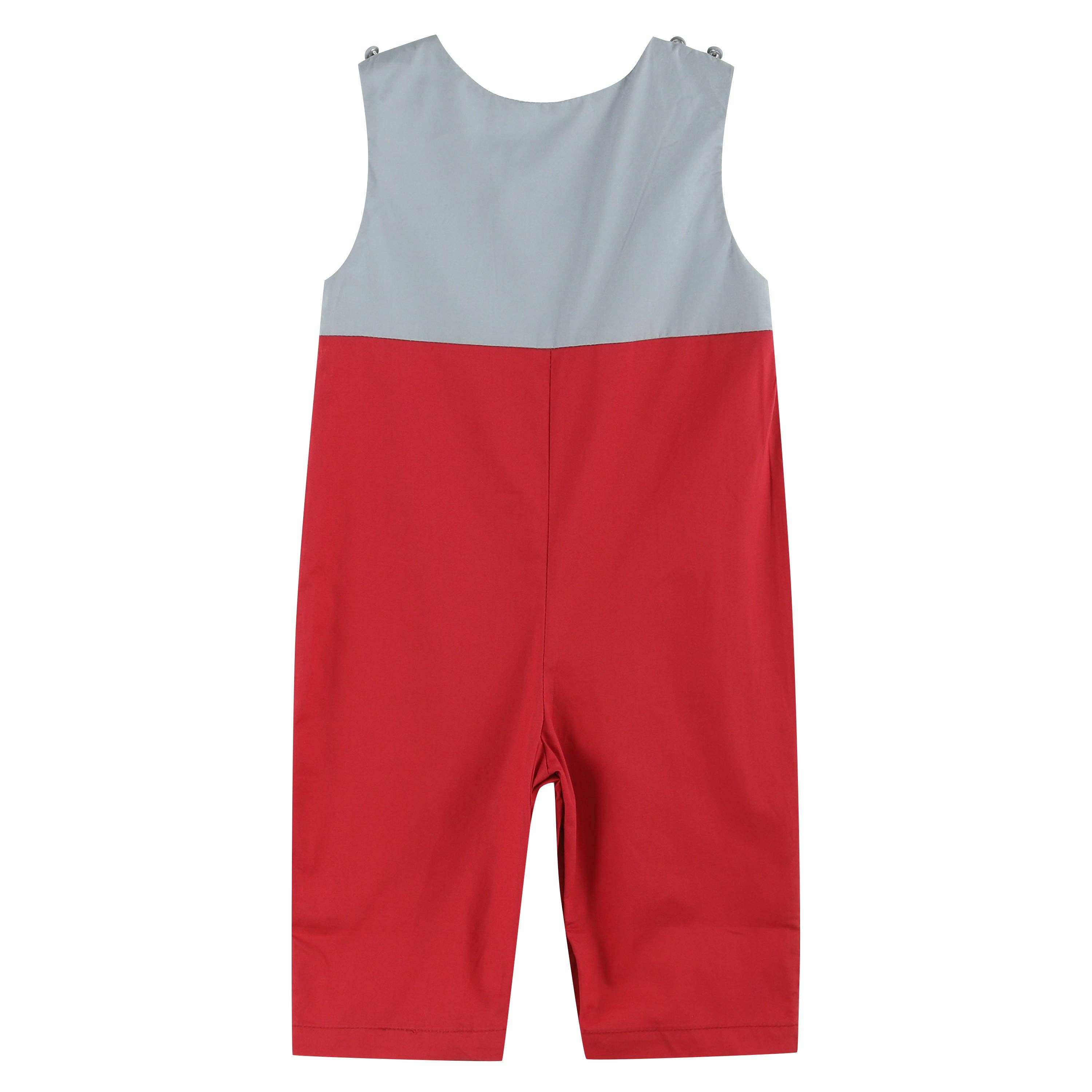 Red and Gray Football Smocked Overalls