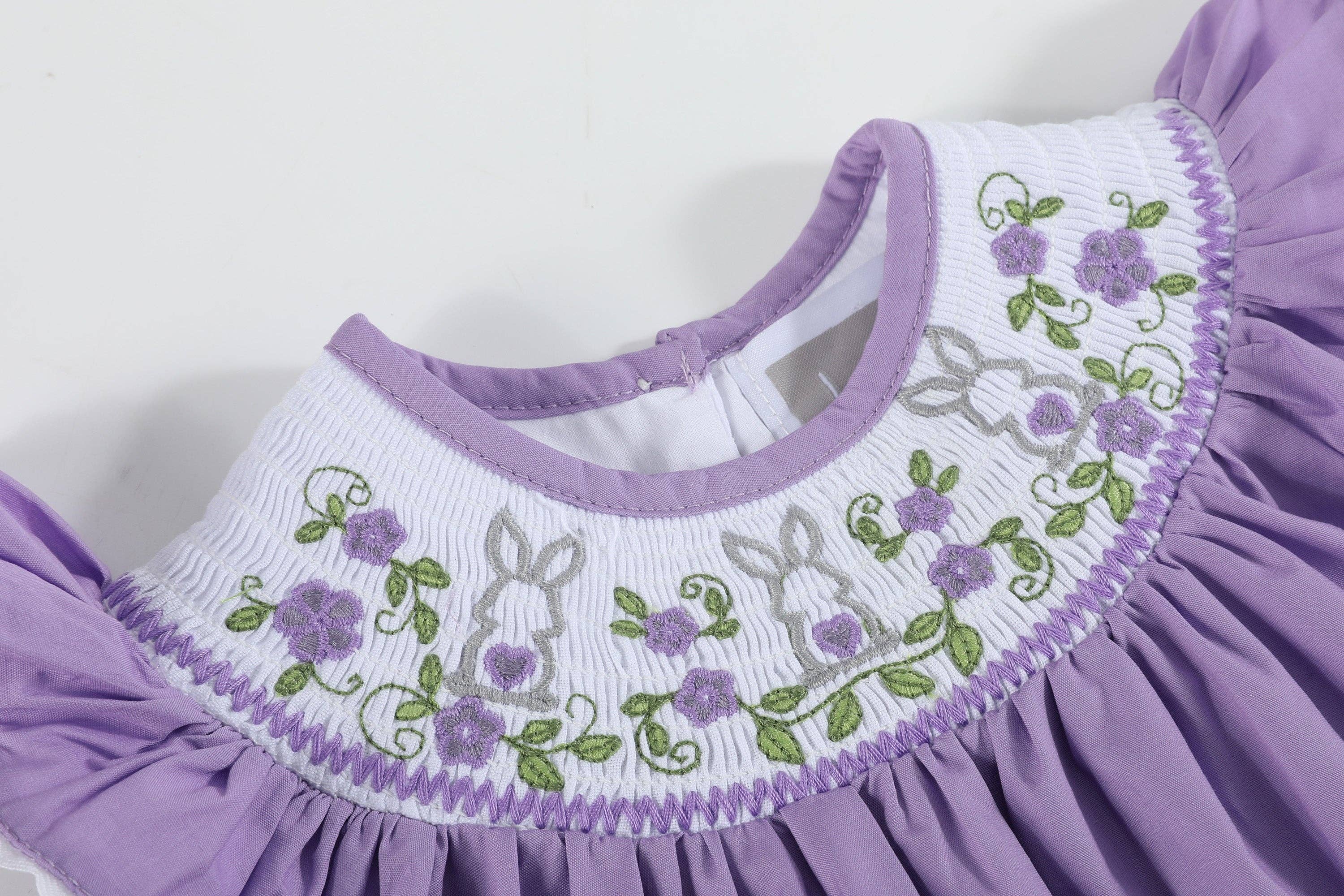 Purple Easter Bunny Smocked Flutter Romper