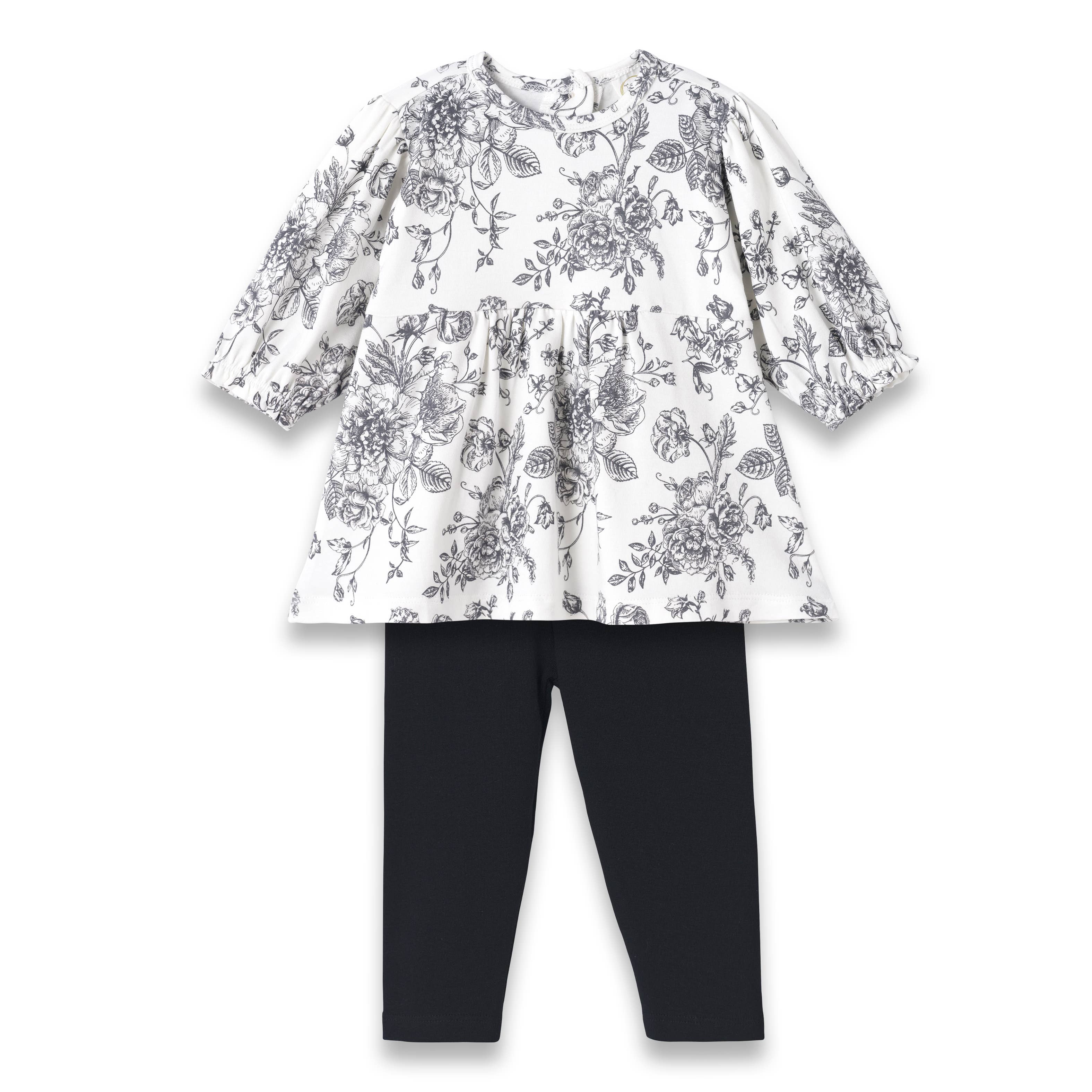 Girls' Bamboo Toile Tunic Set – Floral Top & Leggings