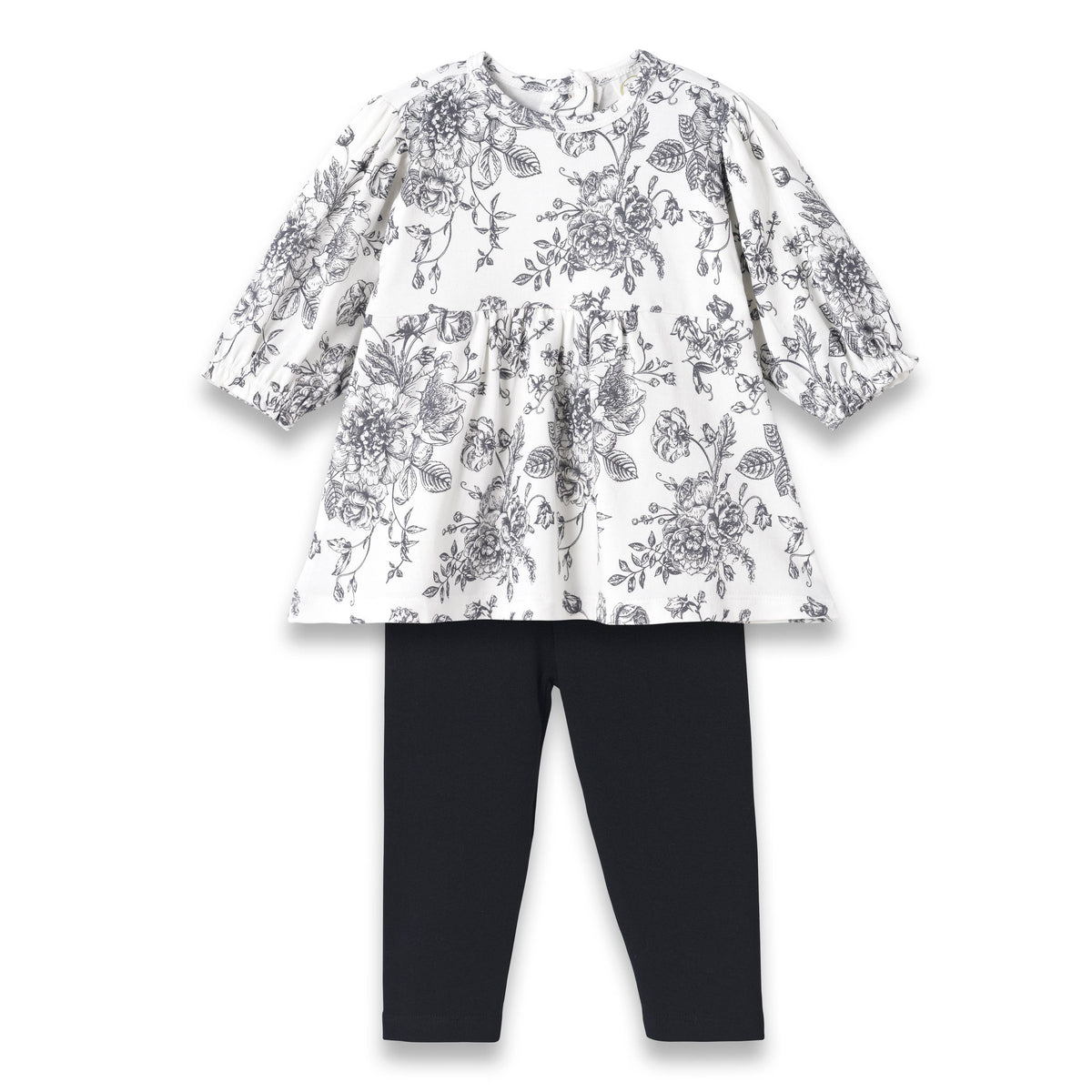 Girls' Bamboo Toile Tunic Set – Floral Top & Leggings