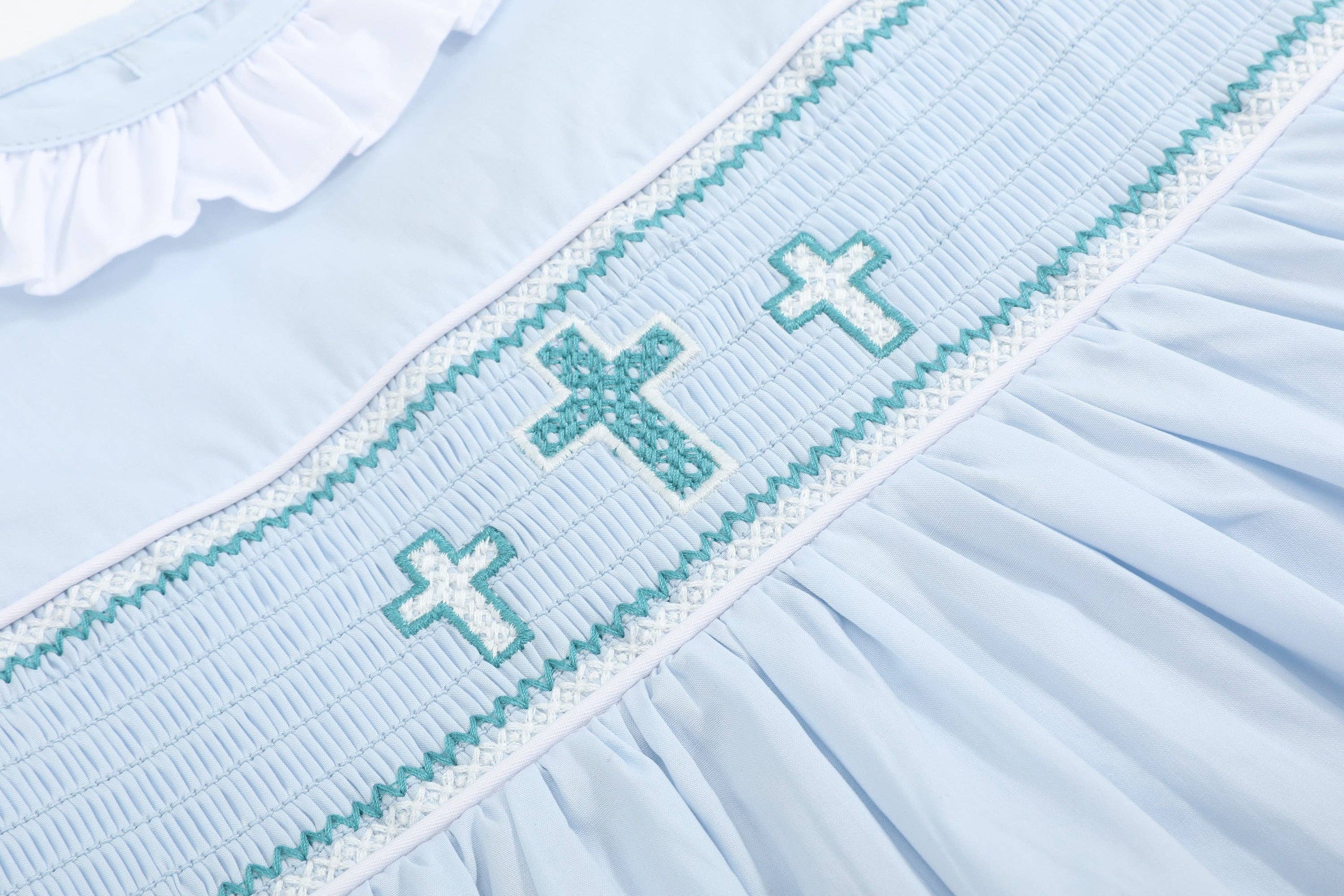 Blue Ruffled Crosses Smocked Dress