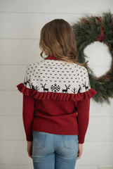 Dark Red/Burgundy Ruffle Christmas Sweater -Girl