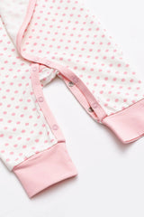 Kimono Tie One-Piece_Light Pink Polka Dots blend with Organic Cotton