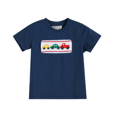 Blue Car Smocked T-Shirt and Shorts 2 pc. Set
