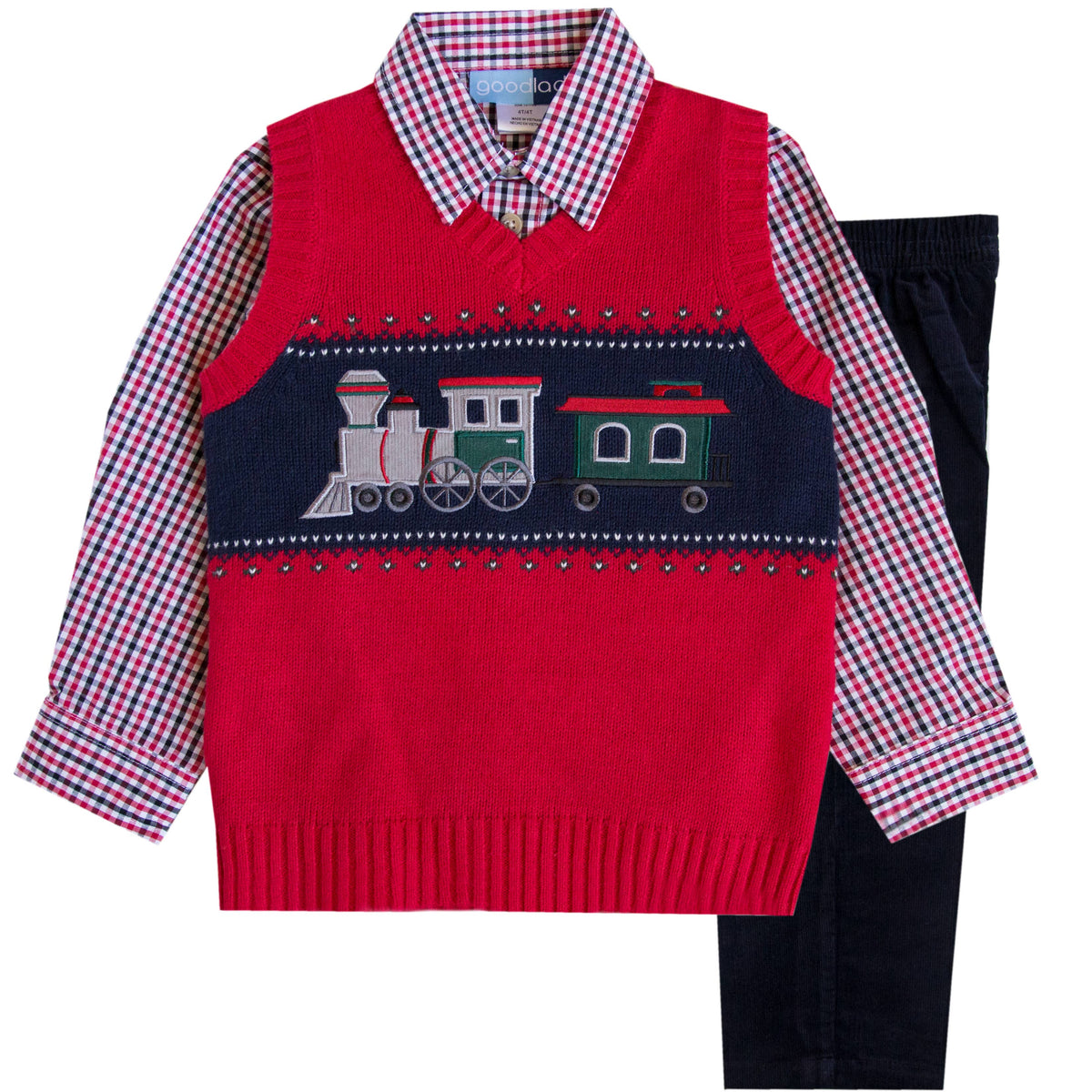 Infant Boys Red Train Sweater Vest Set