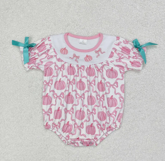 Baby Girl’s Pink Pumpkin & Coquette Bows Romper