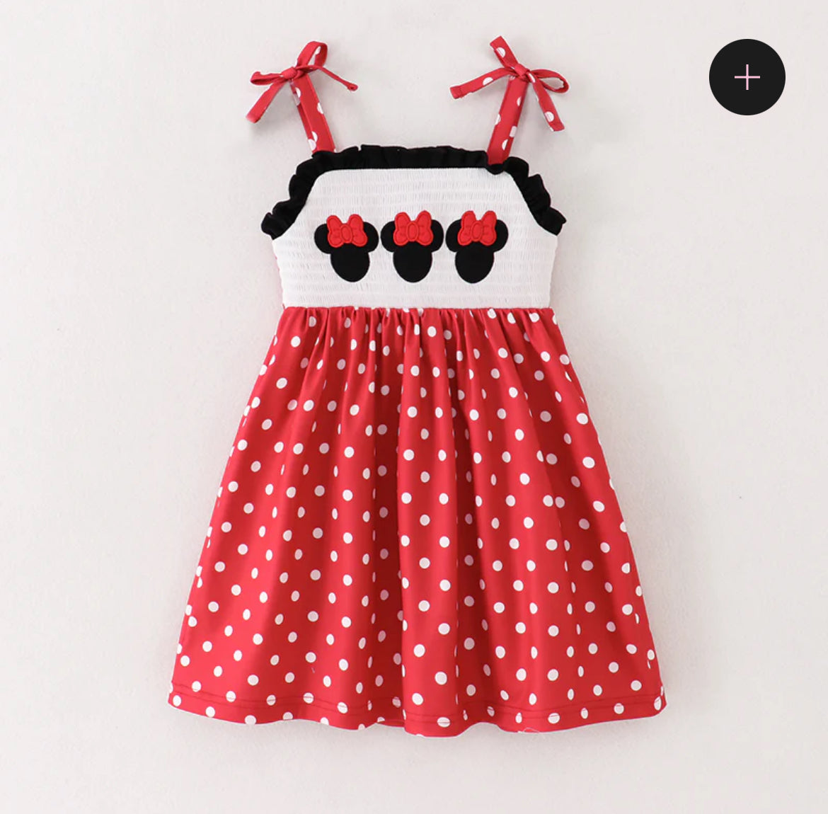 Girls Strap Polka Dot Minnie Embroidery Smocked Dress