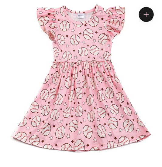 Girls Pink Baseball Print Dress