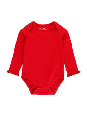 Baby Girls Red Knit Long Sleeve Ruffle Bodysuit