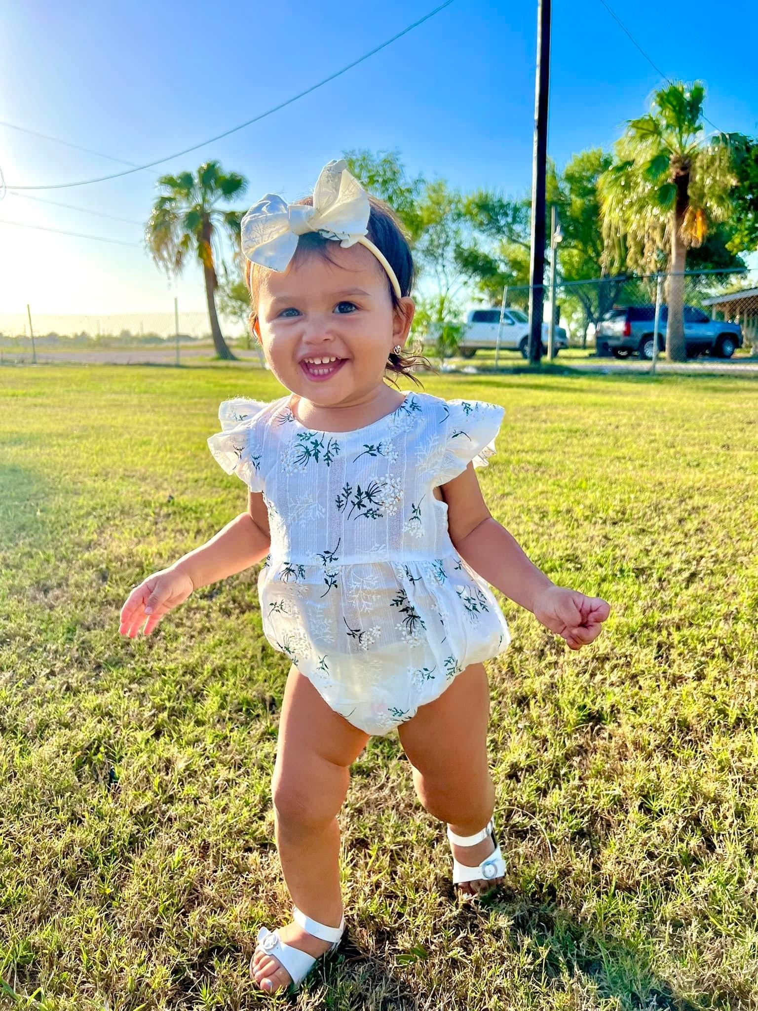 White Floral Romper with Bow